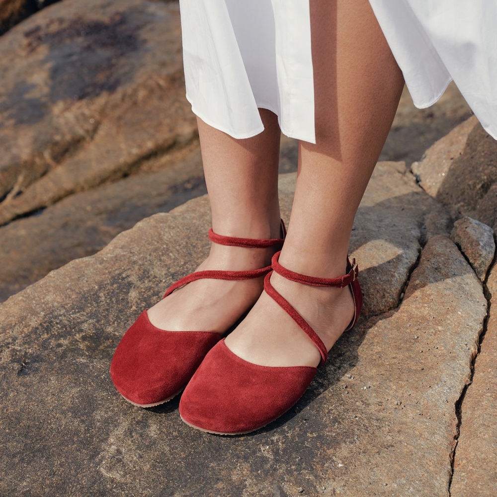 Chic Red Suede Flats for Women - Shapen Bordeaux Orchid Sandal